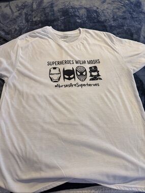 Gildan White Tee - Superheroes Wear Masks Graphic